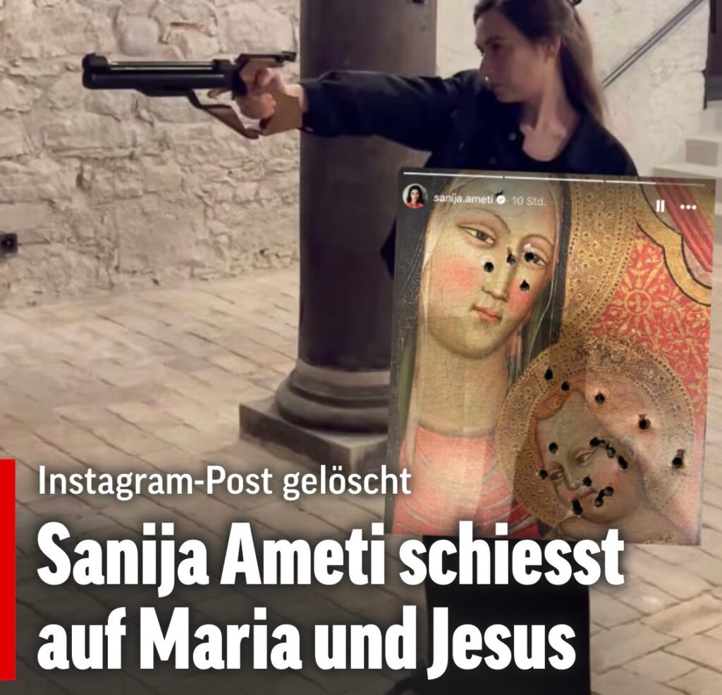 Migrant politician uses Mary and Jesus for target practice!